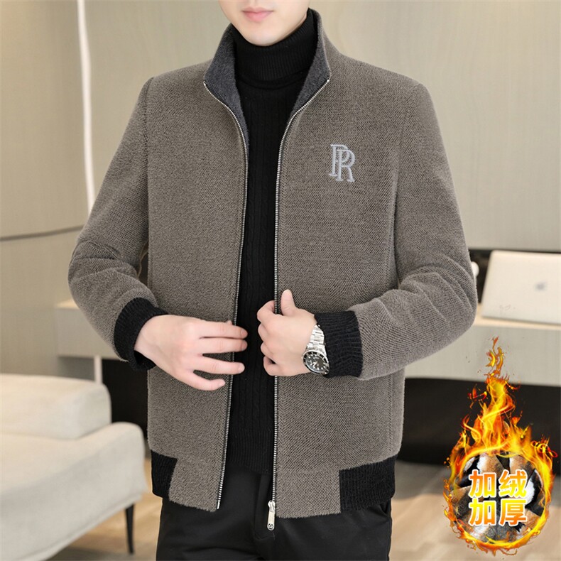 加绒加厚立领雪尼尔夹克型男商务休闲青年外套男D82-P145图片
