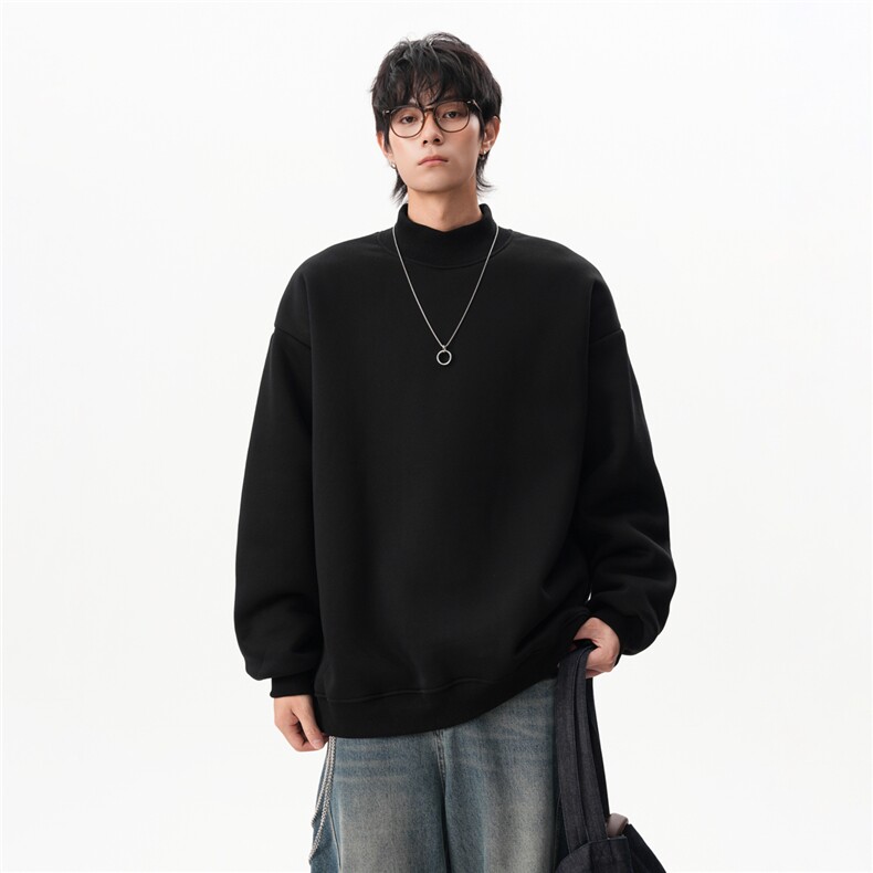 2025秋冬装纯色半高领加绒加厚卫衣大码卫衣外套A025-W933-P45,女装短外套,电商A025
