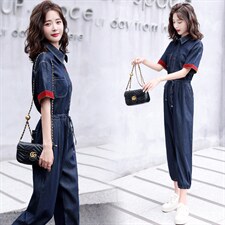 现货，薄款天丝牛仔连体裤女连衣裤夏装韩版休闲高级感复古工装裤，女装连体裤，E百度