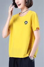 夏装新款T恤小衫女小雏菊绣花点缀宽松显瘦，女装T恤，涵誉