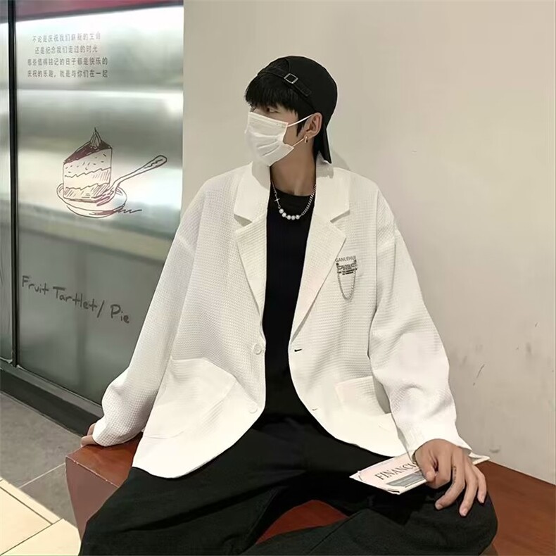 男士秋季新款休闲华夫格纹白色小西装外套LG22P52,男装西服,星座1116-2