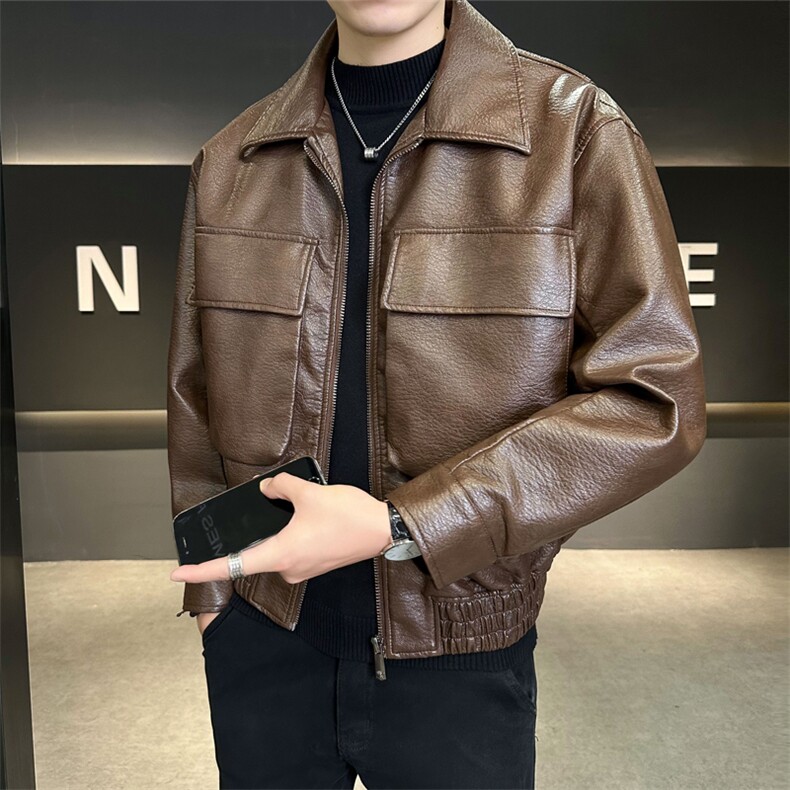 潮 2025秋季新款皮衣男工装大口袋机车皮夹克外套B317/9801/P155图片