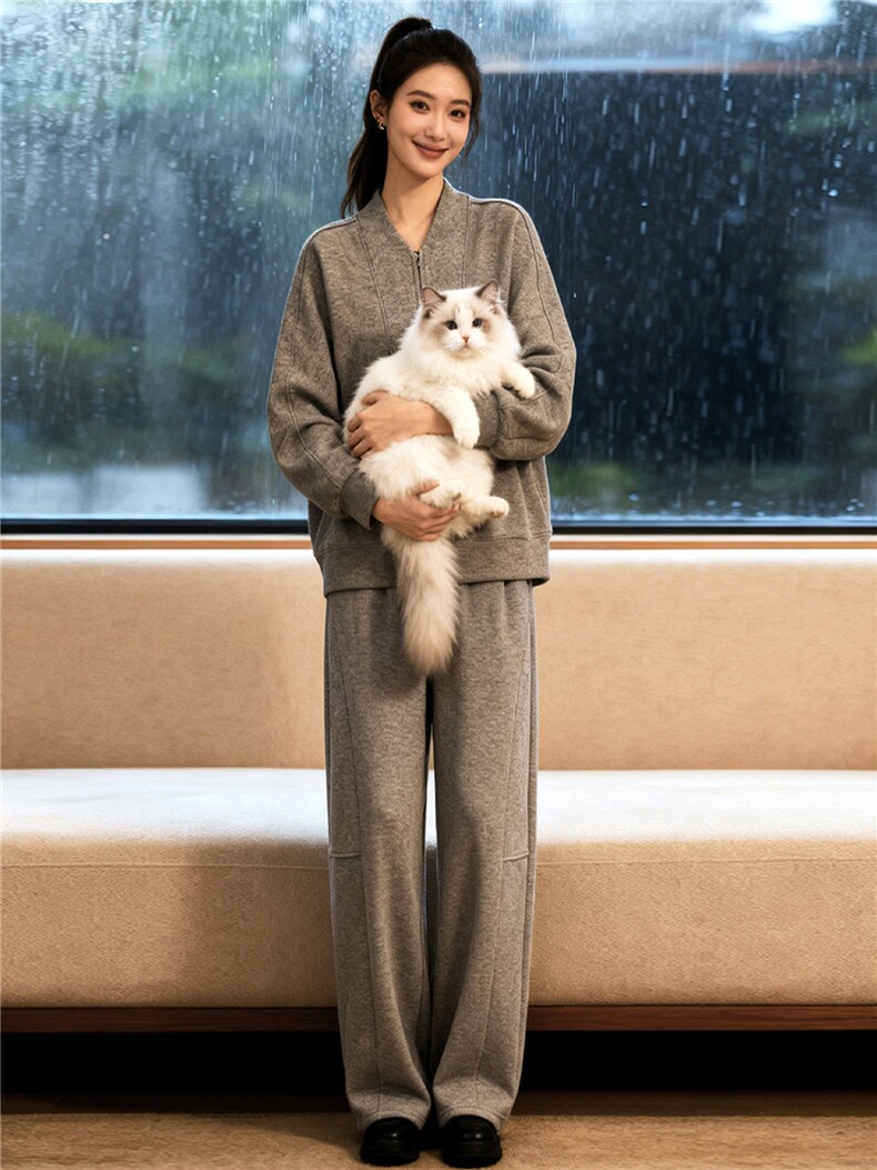 休闲时尚套装女秋季新款洋气减龄纯色圆领长袖卫衣阔腿长裤两件套,女装套装/套裙,江南
