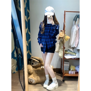 【有货】cleanfit蓝色格子衬衫设计感高级感衬衣美式K356LL-P45图片
