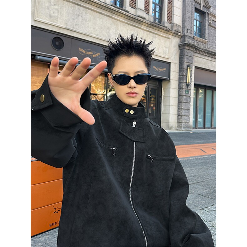 2026春季抖音得物高品质新款扎染PU皮衣立领雾面皮夹克外套男P48,男装夹克,星座207