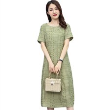 现货2024夏季新款简约气质圆领宽松舒适休闲连衣裙，女装连衣裙，妃曼