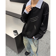 猫爪布假两件条纹拉链衬衫领休闲春款卫衣高街休闲学院卫衣特P55，男装卫衣，电商B319