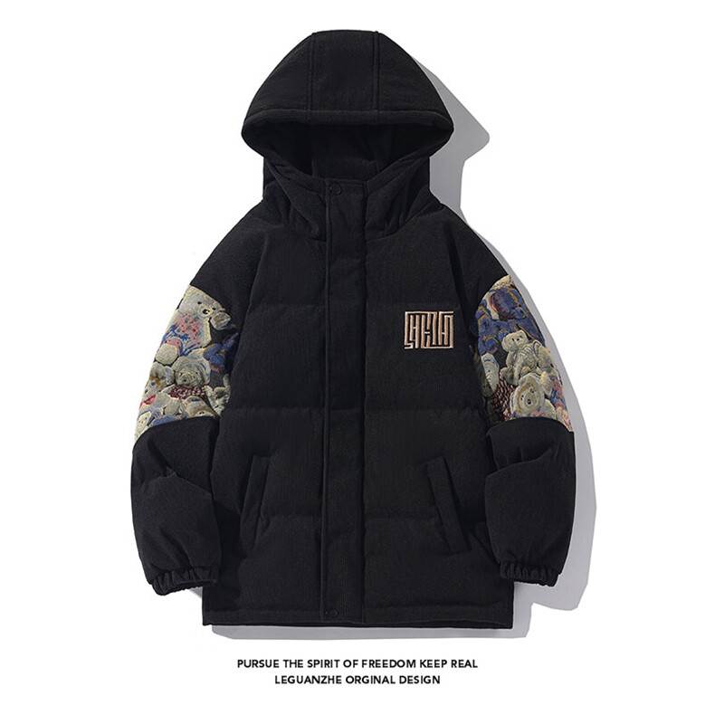2024冬季新款港风白底大码绣花小熊棉衣M-5XHM23927-特P105,男装棉衣,电商A022