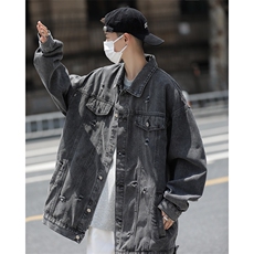 牛仔外套男秋季高街休闲夹克港风休闲工装上衣服JK0857-P68，男装夹克，星座308B-1