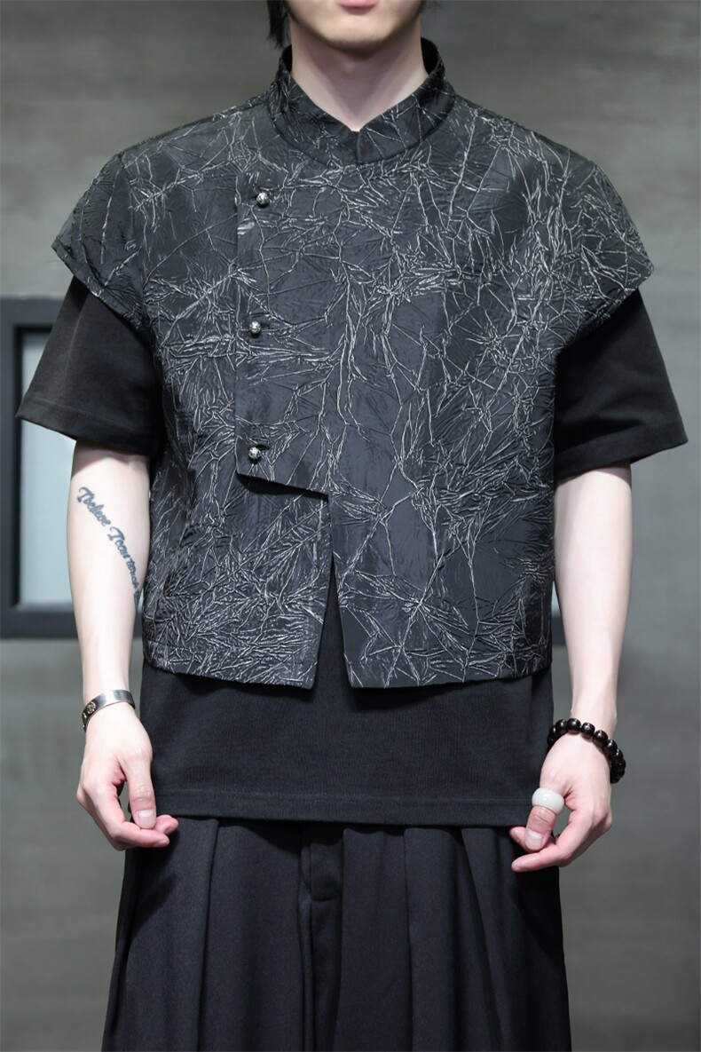 2025夏季新款男装新中式短款外套外搭风纹路短袖马甲C88-P65,男装背心/马甲,电商B277(原6028)