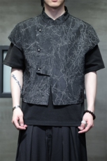 2025夏季新款男装新中式短款外套外搭风纹路短袖马甲C88-P65，男装背心/马甲，电商B277(原6028)