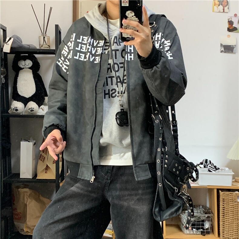 棒球服外套男春秋季美式高街字母皮衣高级感痞帅宽松夹克JK687,男装夹克,星座1116A-1（原606A）