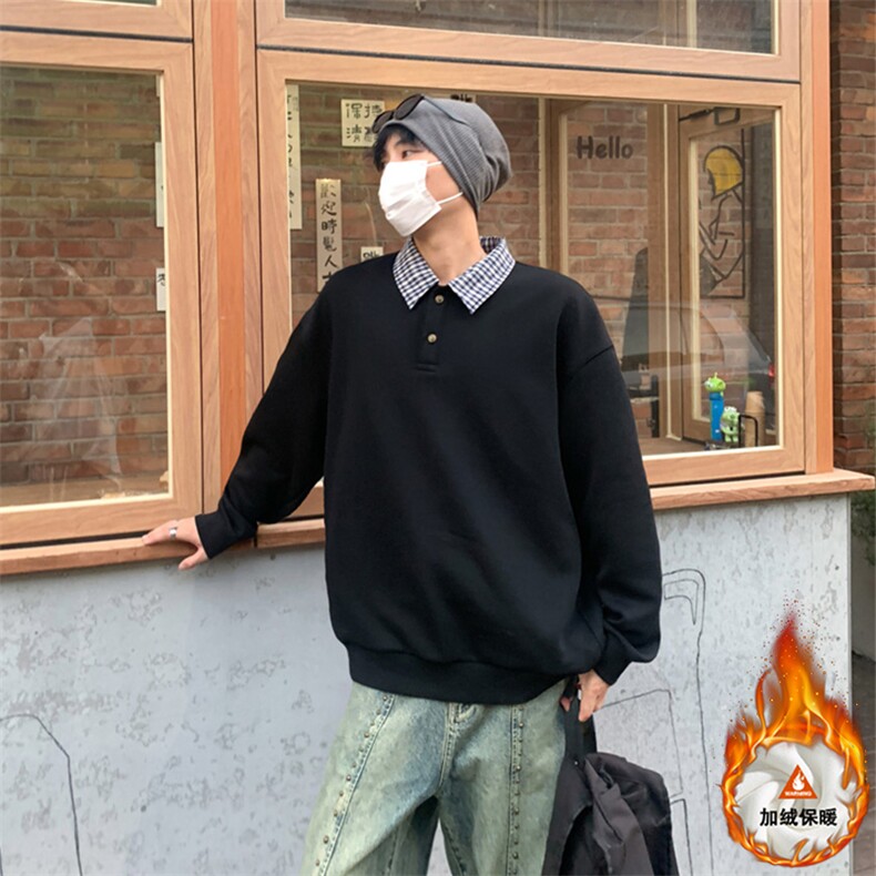 polo领卫衣男宽松学院风长袖假两件加绒外套W4693JR(加绒)-特P42,女装短外套,电商A007