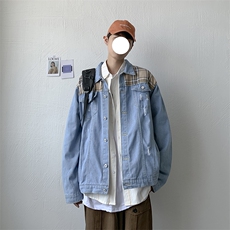 1304-1-JK101P50秋款港风宽松夹克男拼色牛仔茄克外套，男装夹克，星座410-6（原星座1304-1）