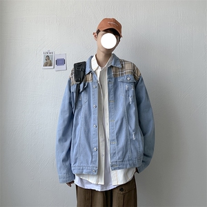 1304-1-JK101P50秋款港风宽松夹克男拼色牛仔茄克外套图片