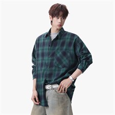 衬衫男秋季新款港风宽松大码磨毛格子长袖衬衣CS6638-特P29，男装衬衫，星座214-3