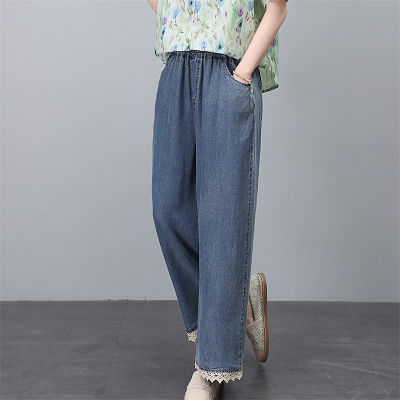 2025年夏季新款花边天丝牛仔裤，女装牛仔裤，悦见她