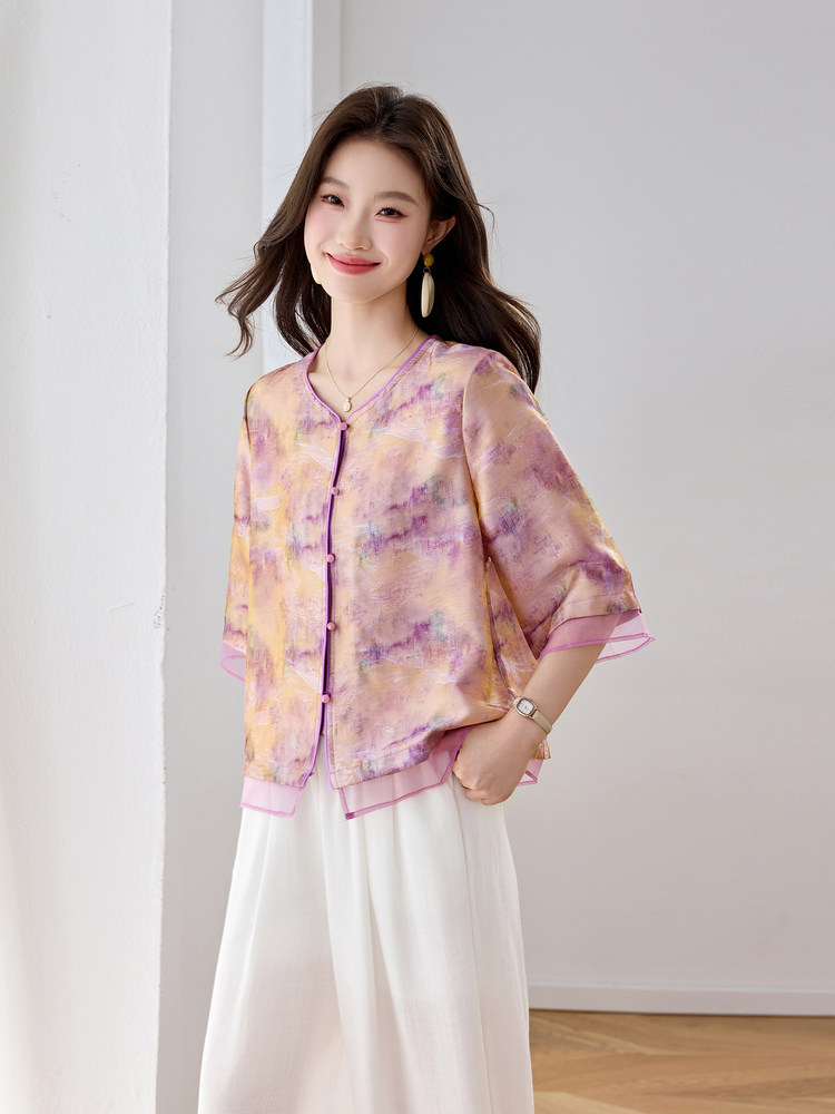 时尚洋气印花拼接套装女2026夏季新款宽松遮肉显瘦阔腿裤两件套,女装套装/套裙,魅影