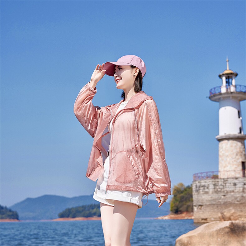 时尚防晒衣女开衫2025夏季新款宽松连帽防晒衫透气户外凉感薄外套,女装防晒衣,可可小西
