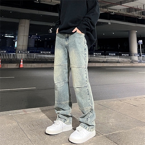 美式高街vibe风直筒长裤欧美痞帅男hiphop复古水洗牛仔裤图片