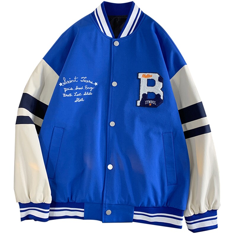 港风毛毯上衣夹克宽松落肩拼色棒球服外套JK712-P75,男装夹克,星座1204-3