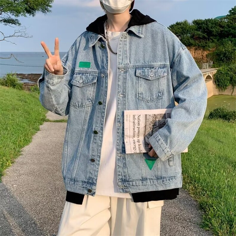 假两件牛仔外套宽松夹克2023春秋新款高街牛仔衣JK600P65,男装夹克,星座410-2