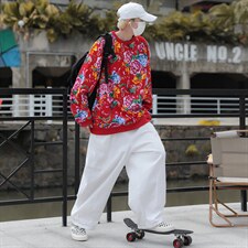 B203秋冬套头圆领东北大花风民族特色加绒保暖卫衣小衫男女潮，男装卫衣，星座115A(原星座507）