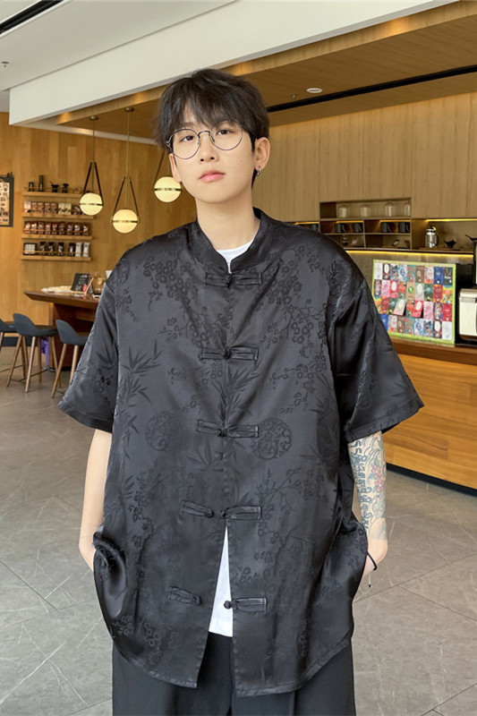 新中式男痞帅高级感衬衣潮盘扣复古短袖衬衫812-CY518-P50控68,男装T恤,星座812