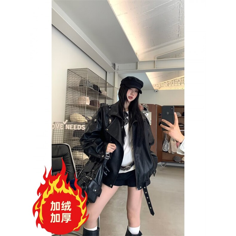 高级感加绒皮衣外套痞帅街头机车服韩PU皮夹克衫Y1027-P108网图图片