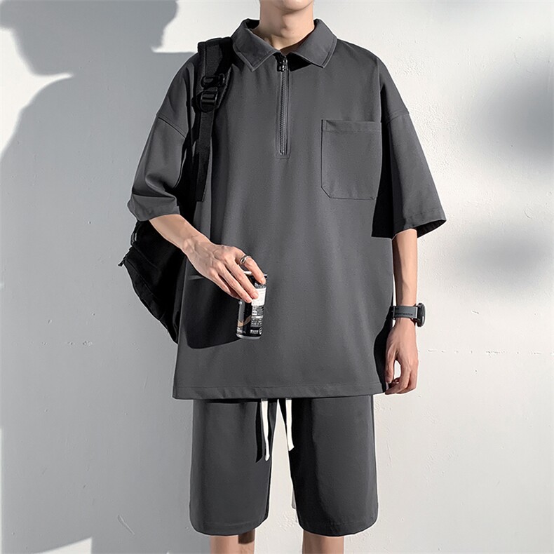 特批P45无差价夏季美式短袖Polo衫短裤男时尚ins风两件套装TZ041,男装Polo衫,电商A001