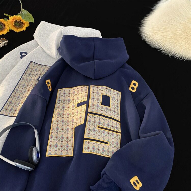 网图现货美式宽松连帽刺绣卫衣男W16/P52,男装卫衣,星座205-3