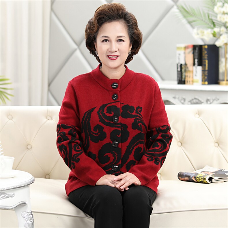 妈妈毛衣加厚针织开衫外套女中老年人春秋冬装老人衣服胖太太装，女装中老年女装，亚东羊绒制品