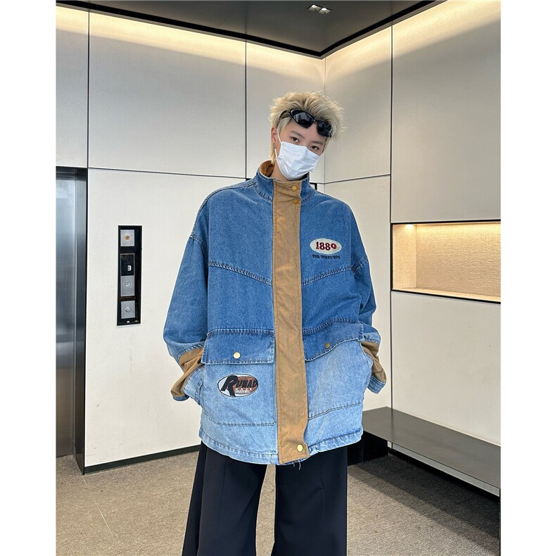 -NC966-潮牌拼接水洗牛仔春季宽松百搭翻领夹克外套,男装夹克,星座1002-2