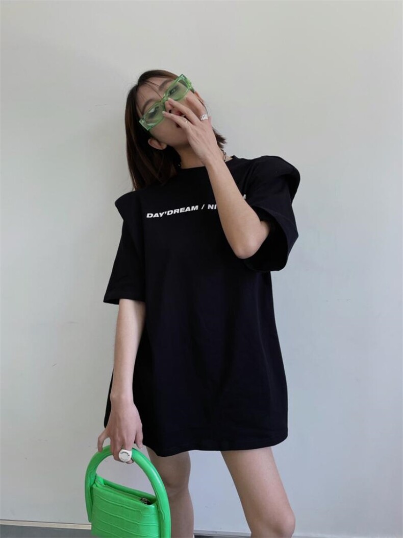 垫肩大版T恤，女装T恤，YSQ Boomboom