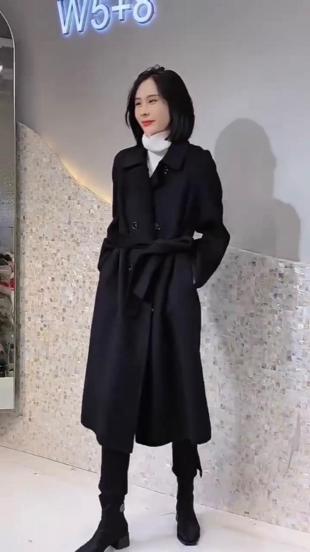 2022新款欧美范儿气质系腰带羊毛双面呢大衣,女装其它,L·H·X