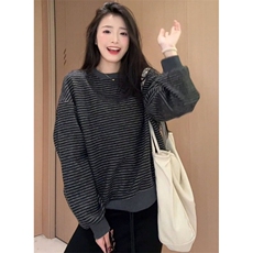 复古条纹圆领无帽长袖卫衣女秋季新款韩系宽松学生上衣W9033，男装卫衣，星座1116A（原606A-3）