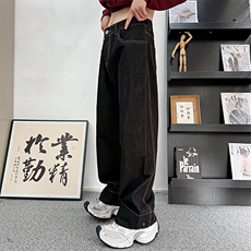 CK01/P78控108秋季中性风美式复古洗水直筒牛仔裤男女可穿黑首，男装牛仔裤，星座305B-1
