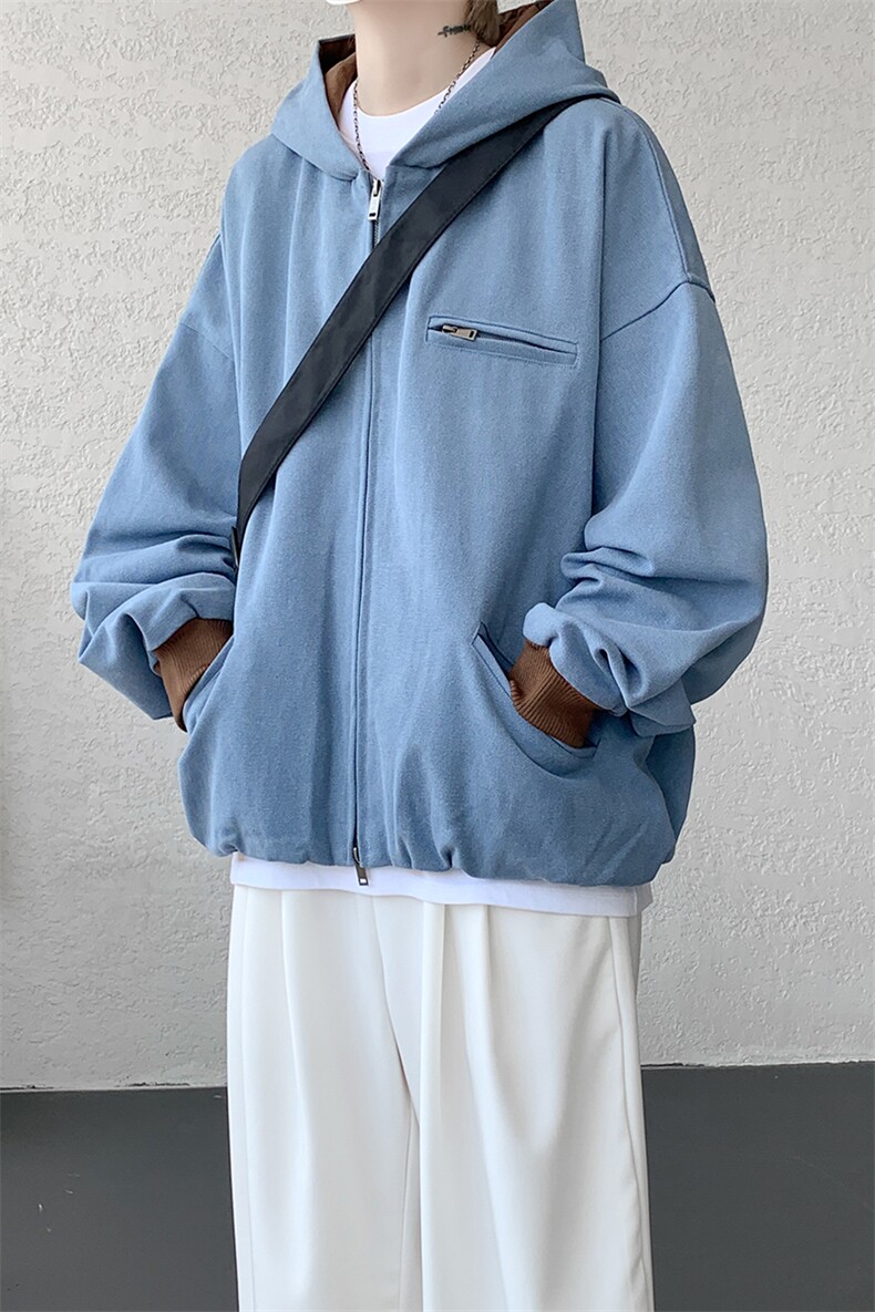 8XL-M美式复古撞色连帽水洗夹克男高级感做旧情侣外套JK1327P88,男装夹克,电商D206-1