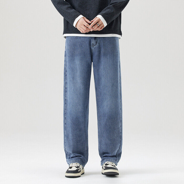 阔腿牛仔裤男宽松直筒青少年春季潮牌复古美式休闲水洗长裤外贸,男装牛仔裤,星座224-1