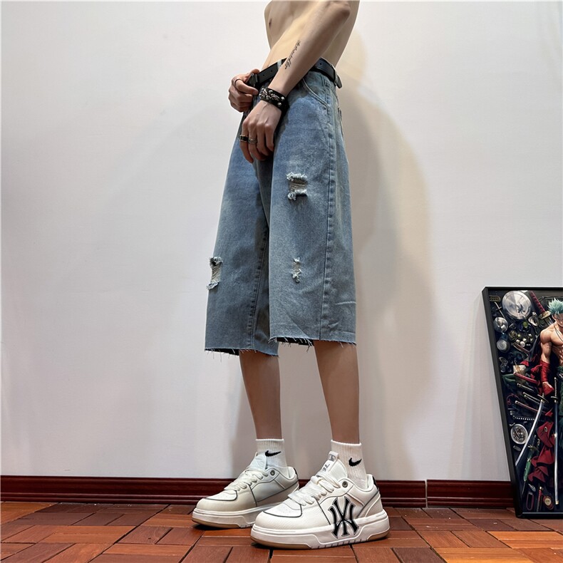D2053-p45-控68  现货风宽松cleanfit牛仔裤七分裤黑暗图片