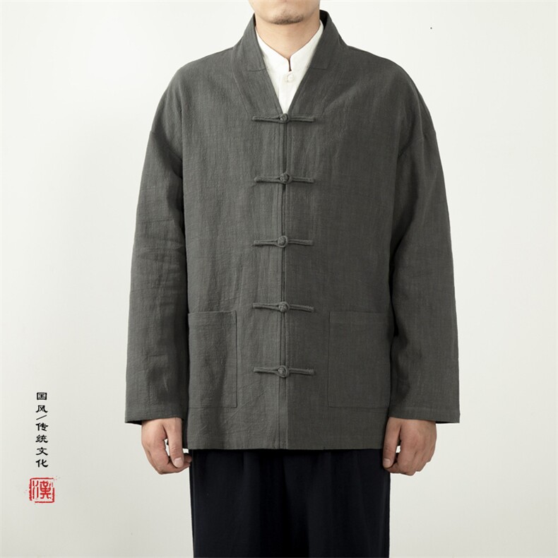 2025秋冬新款风男装棉麻新中式汉服领禅服唐装外套H60P95图片