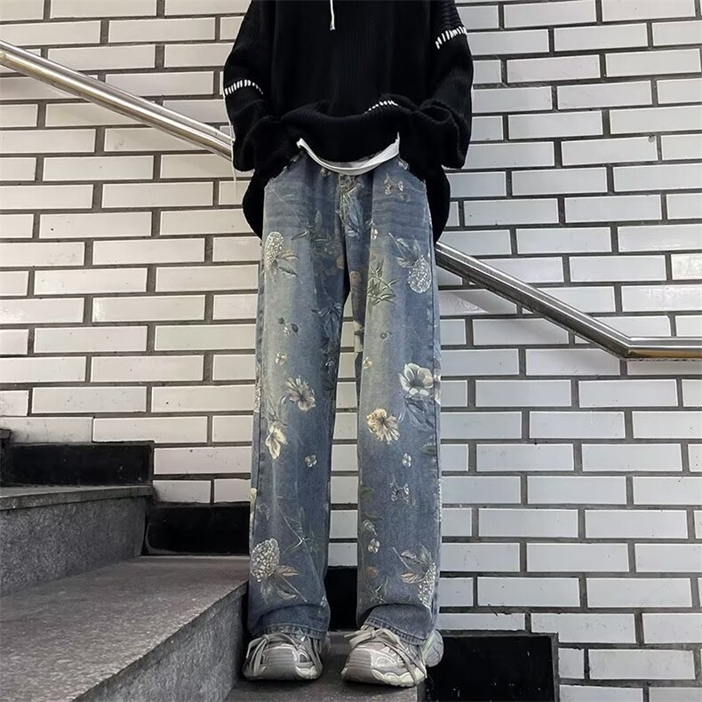 美式牛仔裤男款秋冬设计感小众阔腿潮牌炸街痞帅裤子RK1142-P51,男装牛仔裤,星座412-3
