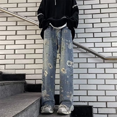 美式牛仔裤男款秋冬设计感小众阔腿潮牌炸街痞帅裤子RK1142-P51，男装牛仔裤，星座412-3