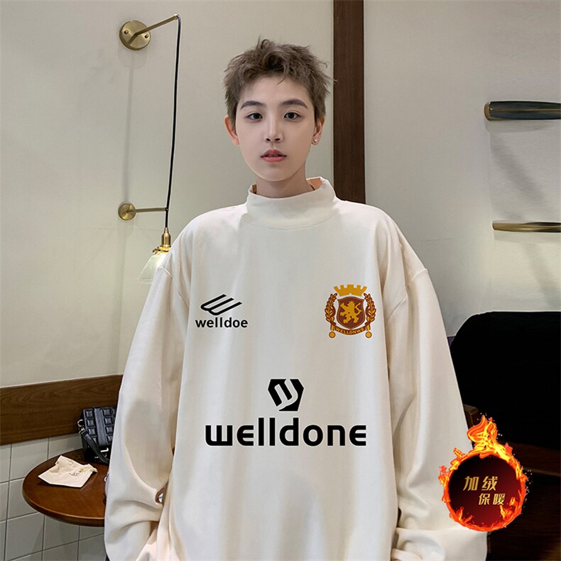 一件过冬重磅保暖针织衫德绒加绒加厚卫衣半高领打底长袖T恤DR90,男装T恤,电商A486