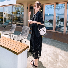 黑色蕾丝连衣裙套装女2025夏季新款超好看气质马甲赫本风裙两件套，女装套装/套裙，2D078