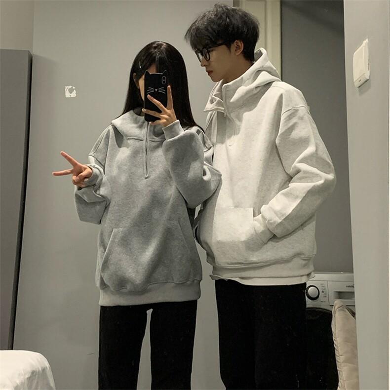 抖音得物高品质二开25秋冬美式重磅宽松纯色连帽拉链高领卫衣W65,男装卫衣,电商A486-1