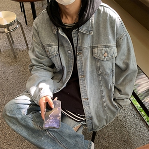 XZ213-W026-P70控88 港风高街ins潮牌水洗拼接款翻领牛仔夹克上衣图片