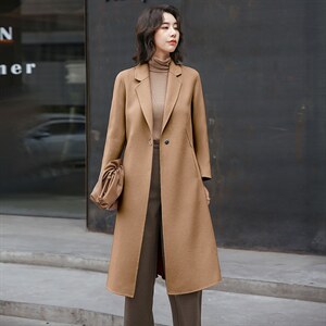 100%羊毛秋冬修身双面羊绒大衣时尚舒适羊毛呢外套，女装毛呢外套，美吧服饰
