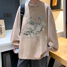 抖音供货、秋季现货水洗棉宽松版重磅长袖T恤D223A-ST238-特P38，男装T恤，电商019-1