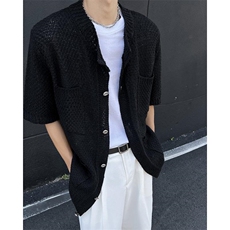 简约镂空纯色白衬衫ins男复古流行原宿百搭短袖衬衣ZE1102-P45，男装衬衫，星座302B